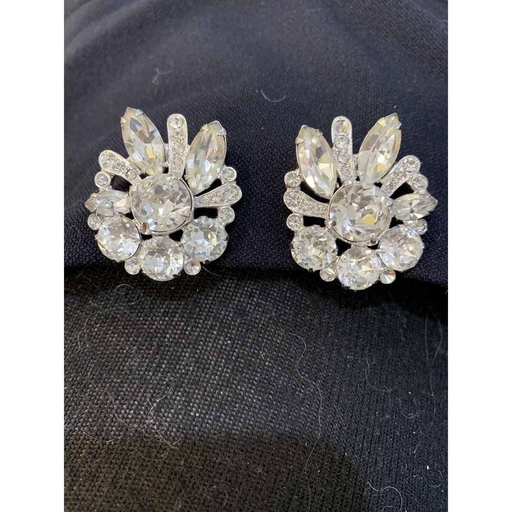 EISENBERG Vintage‎ Crystal Rhinestone Climber Clip-on Earrings Circa 1950 Signed - Picture 2 of 10